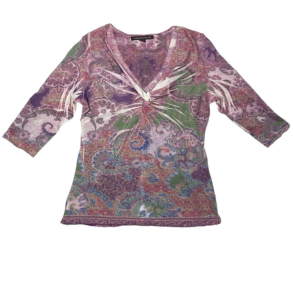 Y2K Mushbaby Sienna Rose Paisley Twist Knot Top Petite L Purple Whimsigoth Funky